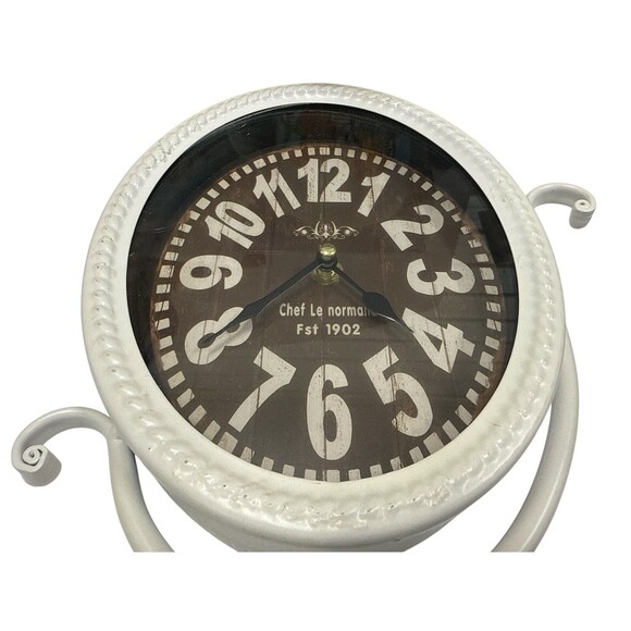 Clock-Chef Le Normand-1902 Theme Rustic Iron-Metal Glass Oval Mantle Desk 11x8” - Picture 2 of 7